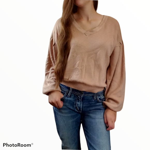 Poof New York Sweaters - Poof New York Cropped Balloon Sleeve Sweater